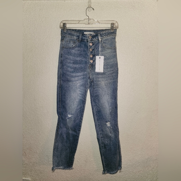 Risen Jeans Denim - NWT Risen "Button Fly High Rise Straight Leg" Light Distressing Light Wash 3/26